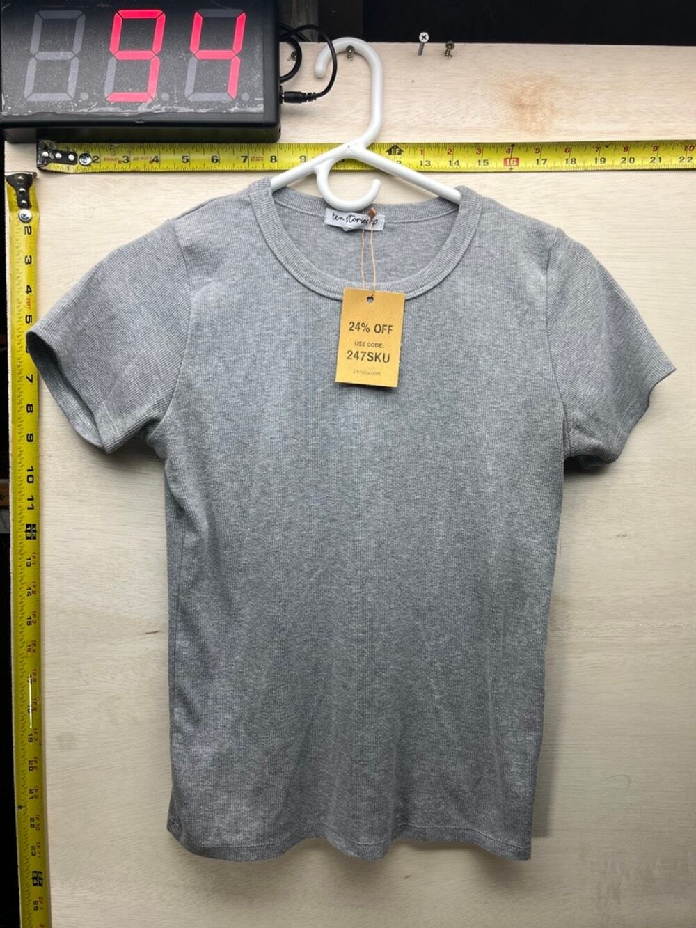 Ten Stories Up Womens Gray Ribbed Short Sleeve T-Shirt Size L